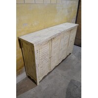 thumb-Brocante teakhouten dressoir met lamellendeuren en ruime vakken-1