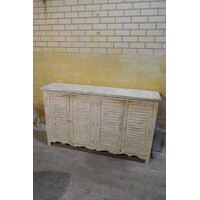 thumb-Brocante teakhouten dressoir met lamellendeuren en ruime vakken-2