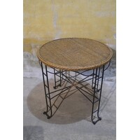 thumb-Ronde salon- / bijzettafel van metaal en rotan-1