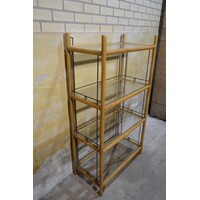 thumb-Vintage schappenkast van bamboe en metaal met rookglas-1
