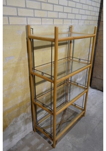 Vintage schappenkast bamboe 