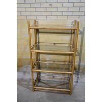 thumb-Vintage schappenkast van bamboe en metaal met rookglas-4