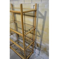 thumb-Vintage schappenkast van bamboe en metaal met rookglas-3