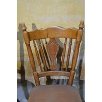 thumb-Set van 4 vintage eiken keukenstoelen met bruin leer-2