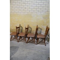 thumb-Set van 4 vintage eiken keukenstoelen met bruin leer-3