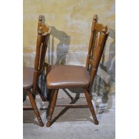 thumb-Set van 4 vintage eiken keukenstoelen met bruin leer-4