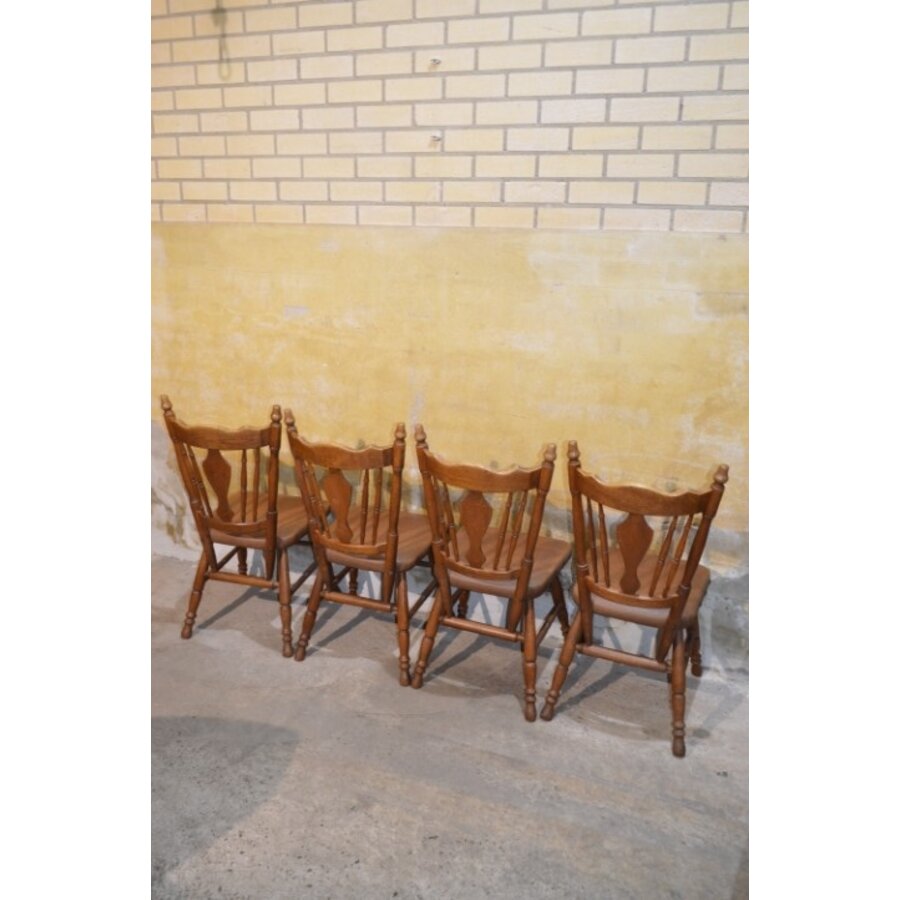 Set van 4 vintage eiken keukenstoelen met bruin leer-5