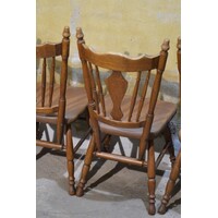 thumb-Set van 4 vintage eiken keukenstoelen met bruin leer-6