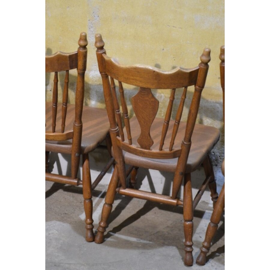 Set van 4 vintage eiken keukenstoelen met bruin leer-6