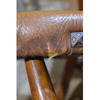 thumb-Set van 4 vintage eiken keukenstoelen met bruin leer-7