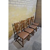 LoodsVol, Tweedehands Set van 4 vintage eiken keukenstoelen met bruin leer
