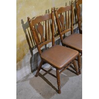 thumb-Set van 4 vintage eiken keukenstoelen met bruin leer-8