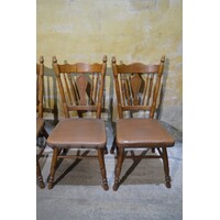 thumb-Set van 4 vintage eiken keukenstoelen met bruin leer-9