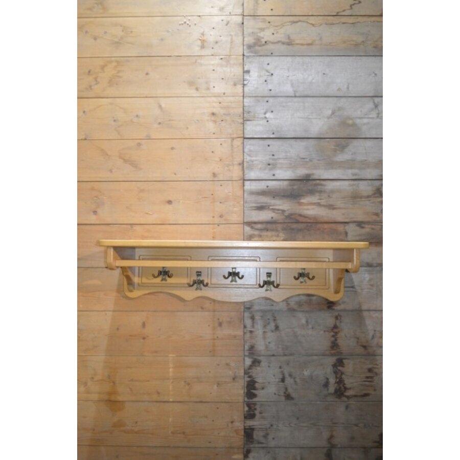Massief blank eiken kapstok met legplank en haken-3