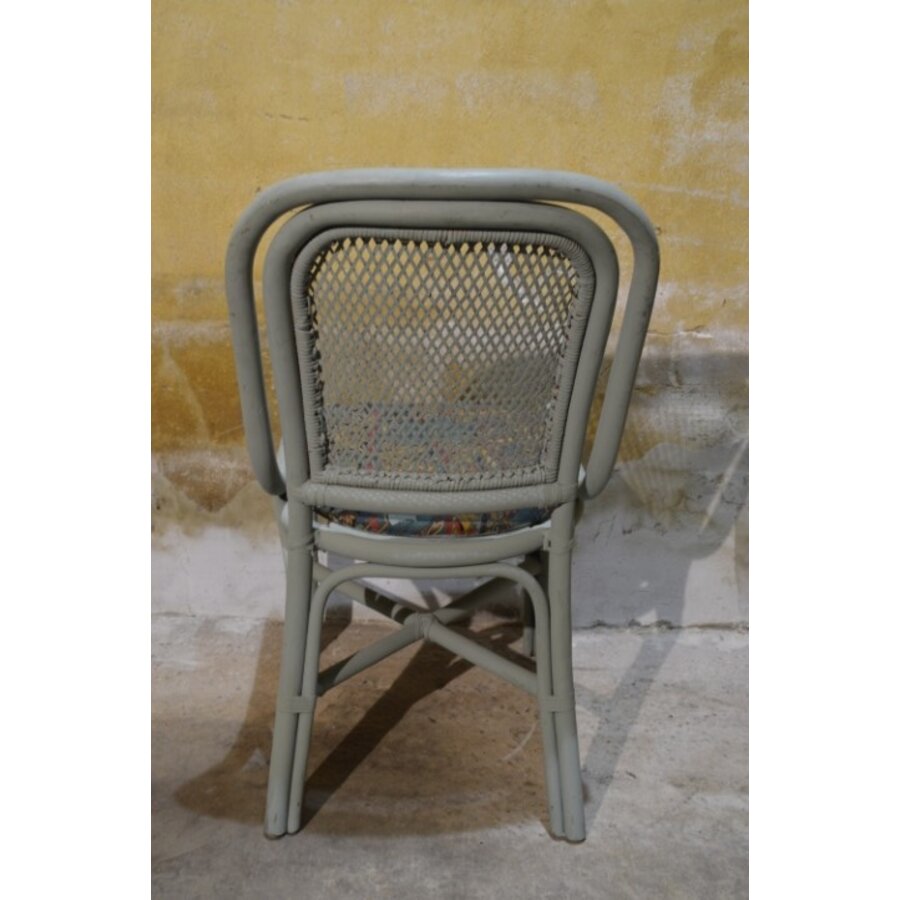 Vintage rotan stoel met stoffen zitting-3