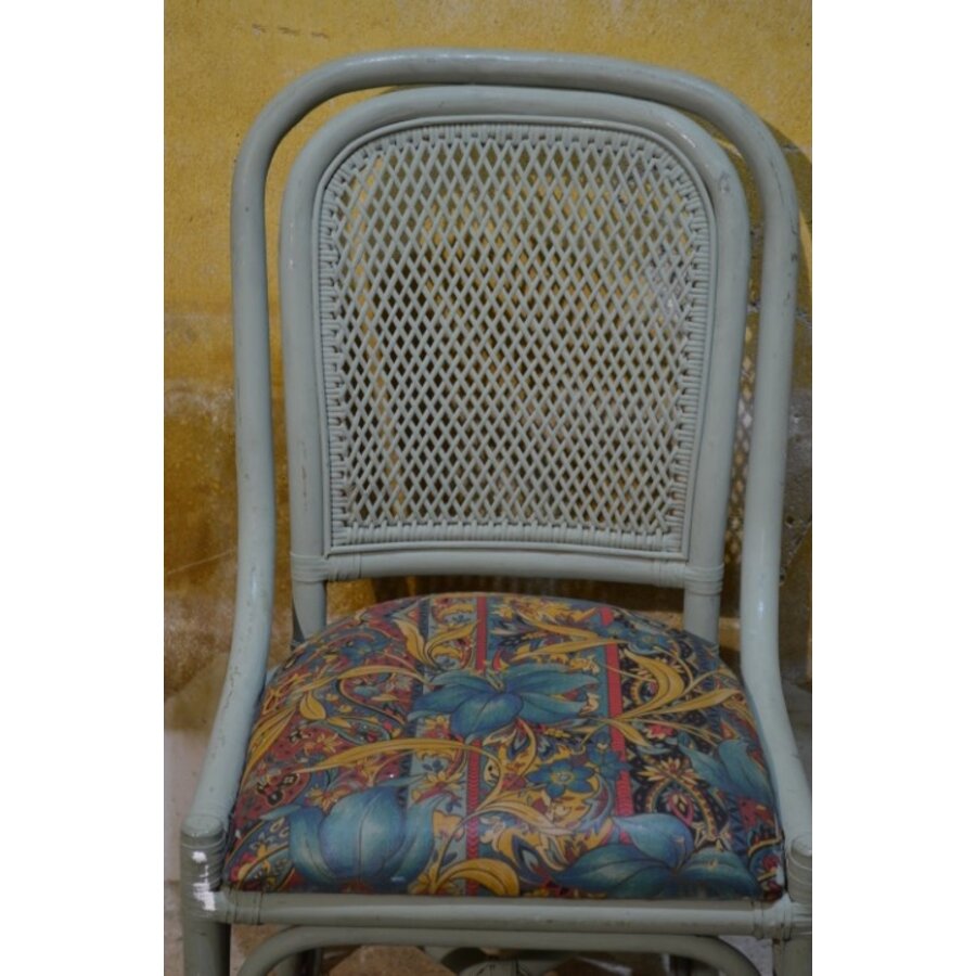 Vintage rotan stoel met stoffen zitting-6