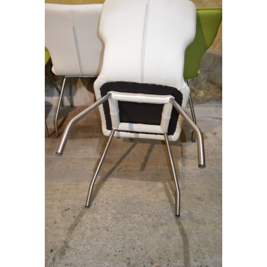 6 design eetkamerstoelen leer met metalen frame jaren 80-2