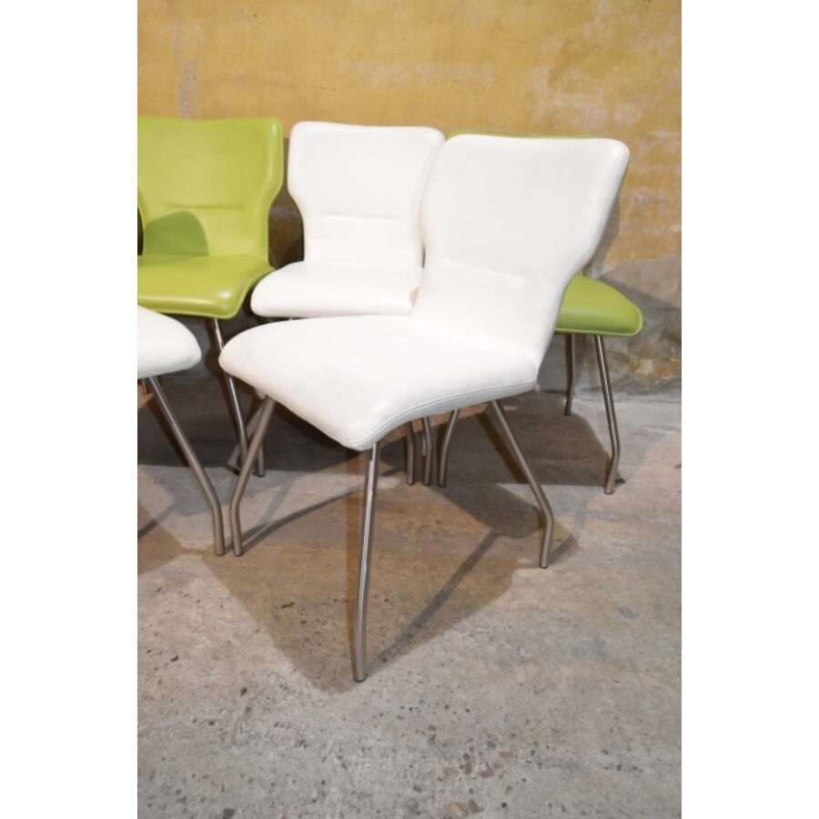 6 design eetkamerstoelen leer met metalen frame jaren 80-4