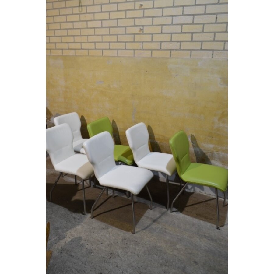 6 design eetkamerstoelen leer met metalen frame jaren 80-7