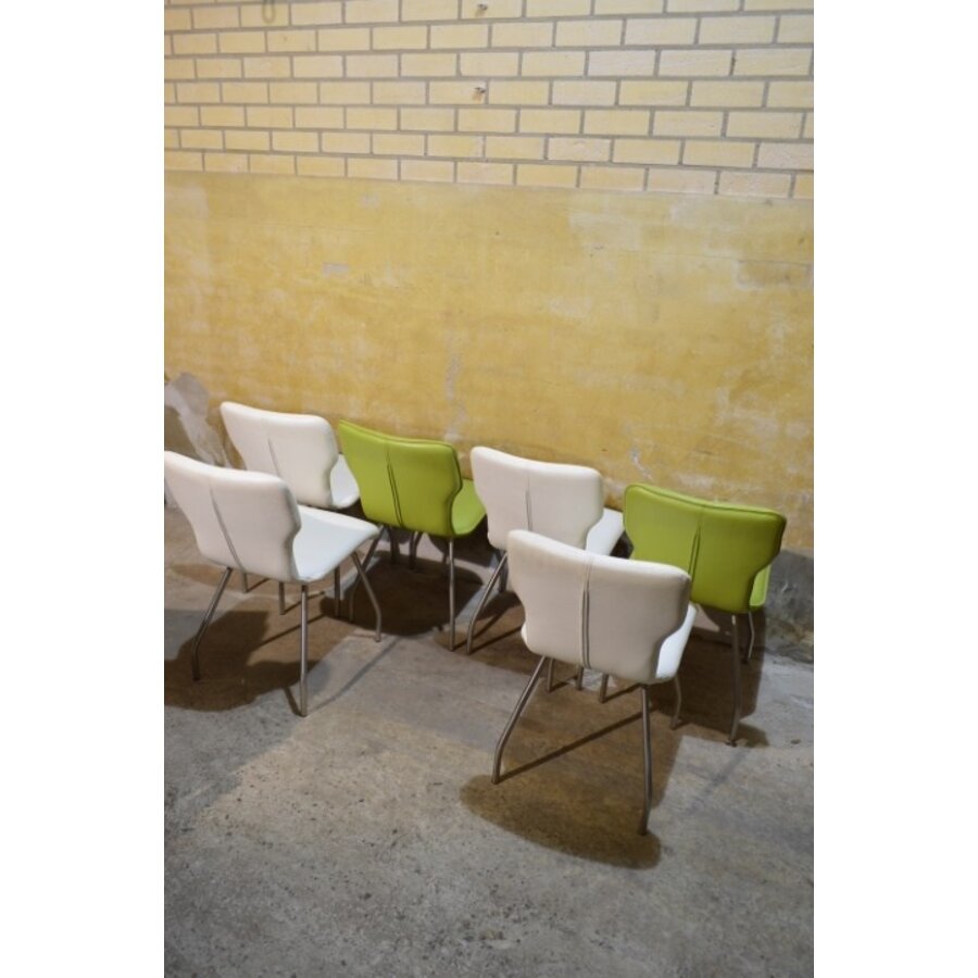 6 design eetkamerstoelen leer met metalen frame jaren 80-10