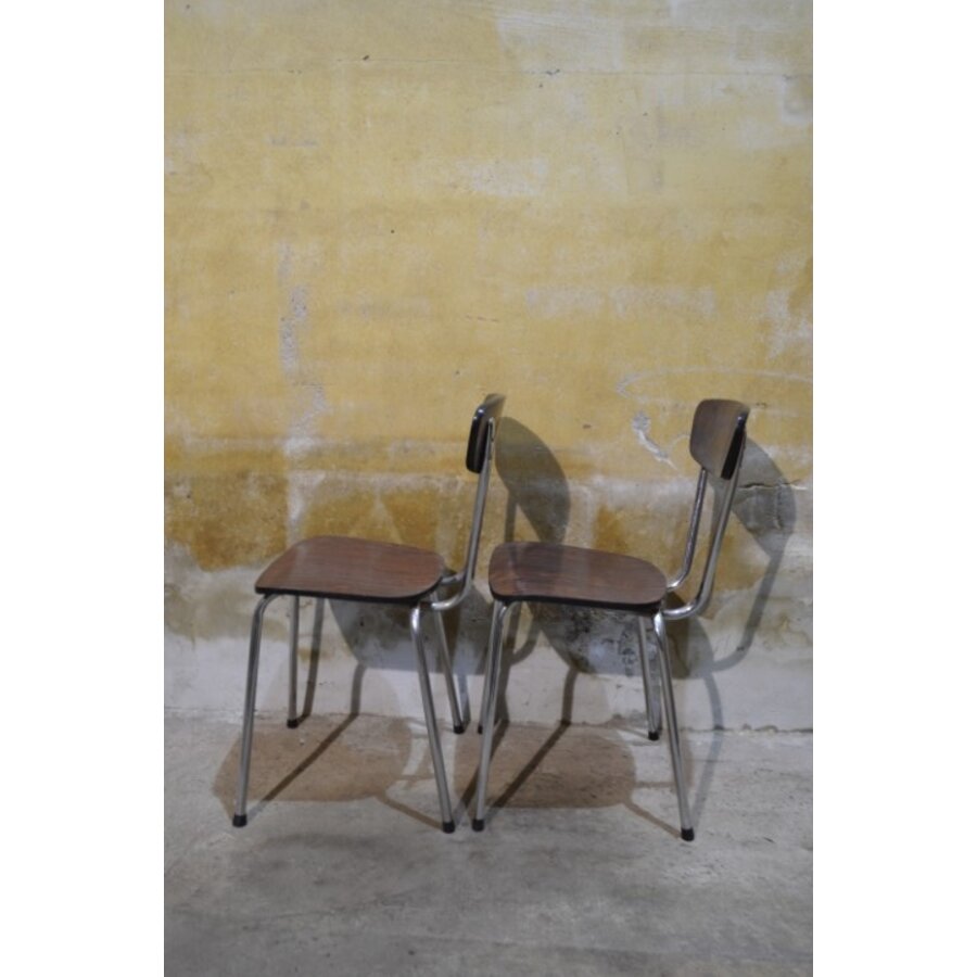 2 retro Formica keukenstoelen met verchroomd buisframe-3