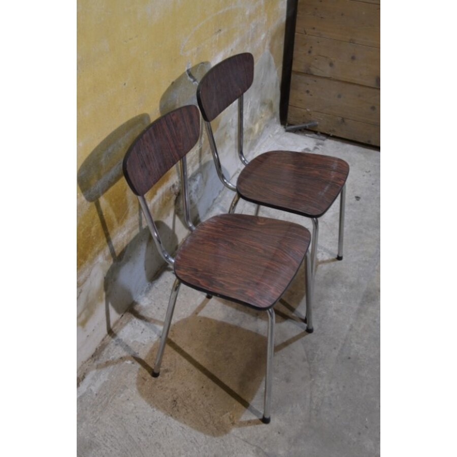 2 retro Formica keukenstoelen met verchroomd buisframe-1