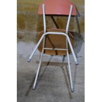 thumb-Vintage industriële stoel met zalmroze pagwood zitting-5