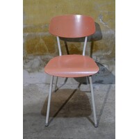 thumb-Vintage industriële stoel met zalmroze pagwood zitting-6