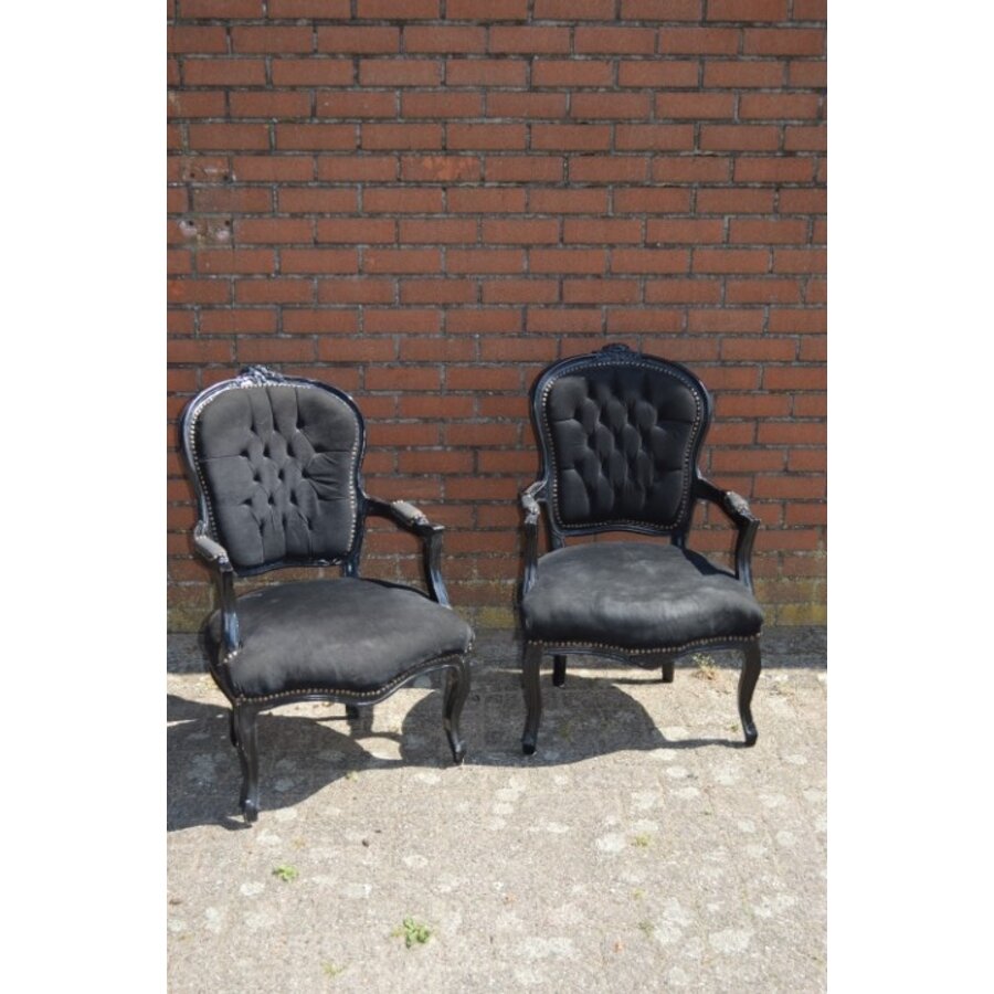 Set van 2 zwarte barok fauteuils in Louis XV stijl met zwart fluweel-1