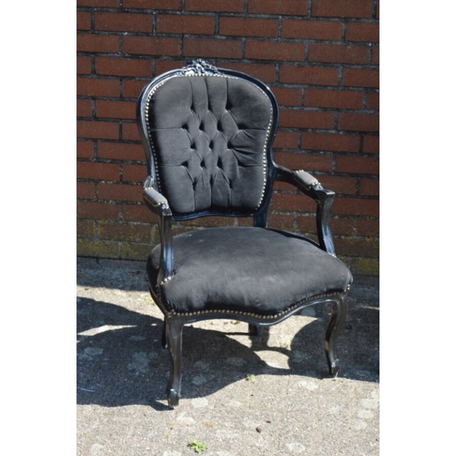 Set van 2 zwarte barok fauteuils in Louis XV stijl met zwart fluweel-4