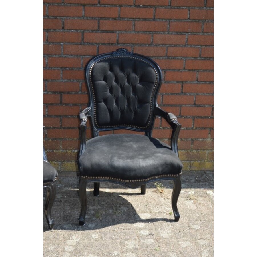 Set van 2 zwarte barok fauteuils in Louis XV stijl met zwart fluweel-5