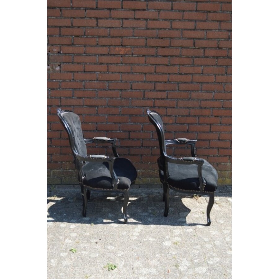 Set van 2 zwarte barok fauteuils in Louis XV stijl met zwart fluweel-6