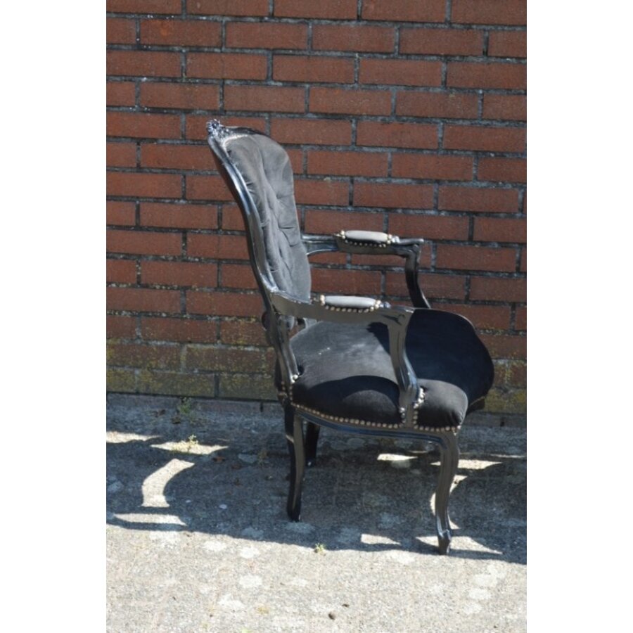 Set van 2 zwarte barok fauteuils in Louis XV stijl met zwart fluweel-7