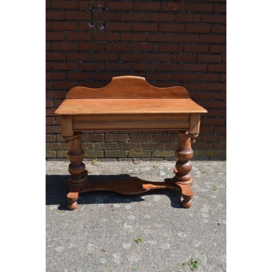 Antieke Victoriaanse wastafel van grenenhout met lade-3