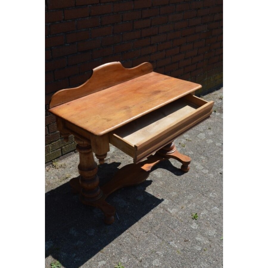 Antieke Victoriaanse wastafel van grenenhout met lade-7