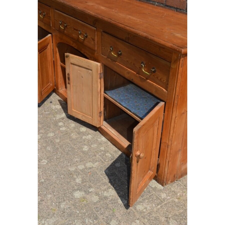 Antieke grenen Welsh dresser met gedraaide kolommen-6