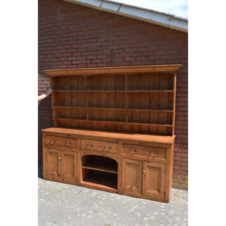 Antieke grenen Welsh dresser met gedraaide kolommen-3