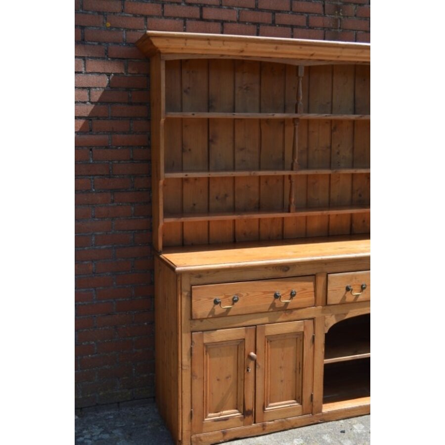 Antieke grenen Welsh dresser met gedraaide kolommen-4