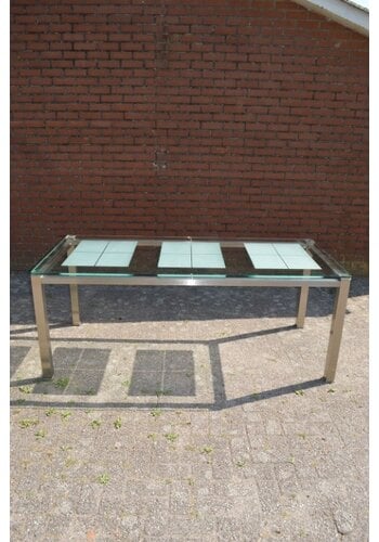 RVS eettafel met glas blad 