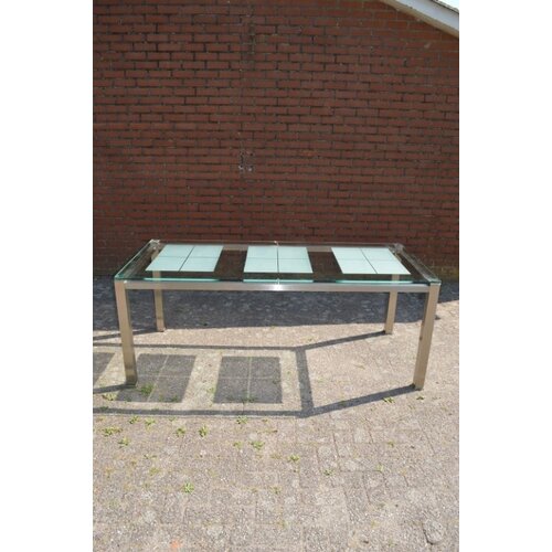 RVS eettafel met glas blad 