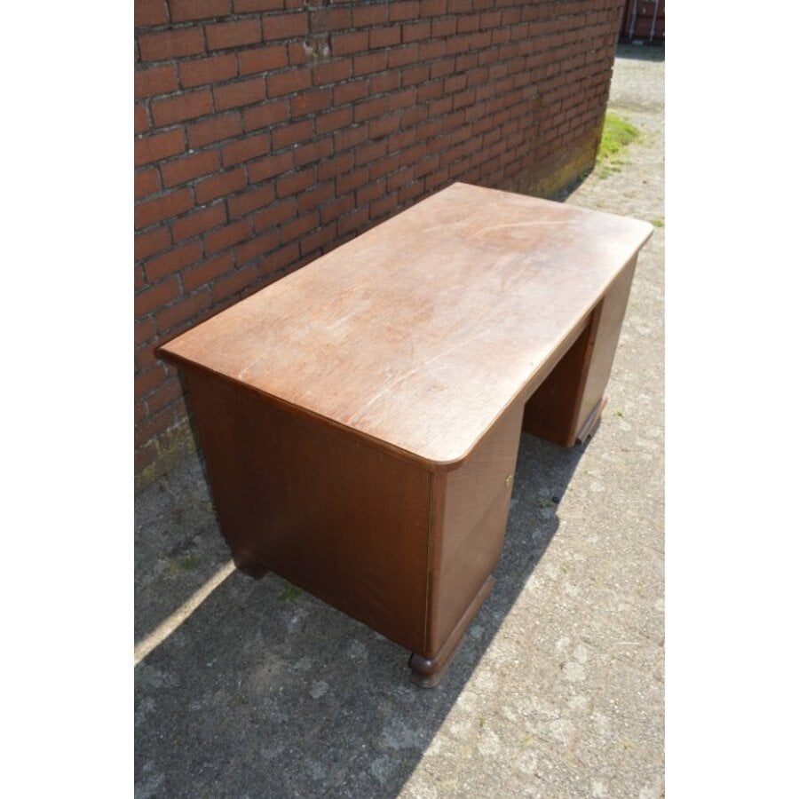 Retro eiken fineer schrijfbureau jaren 50-4