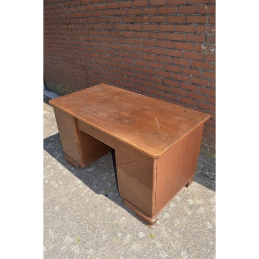 Retro eiken fineer schrijfbureau jaren 50-5