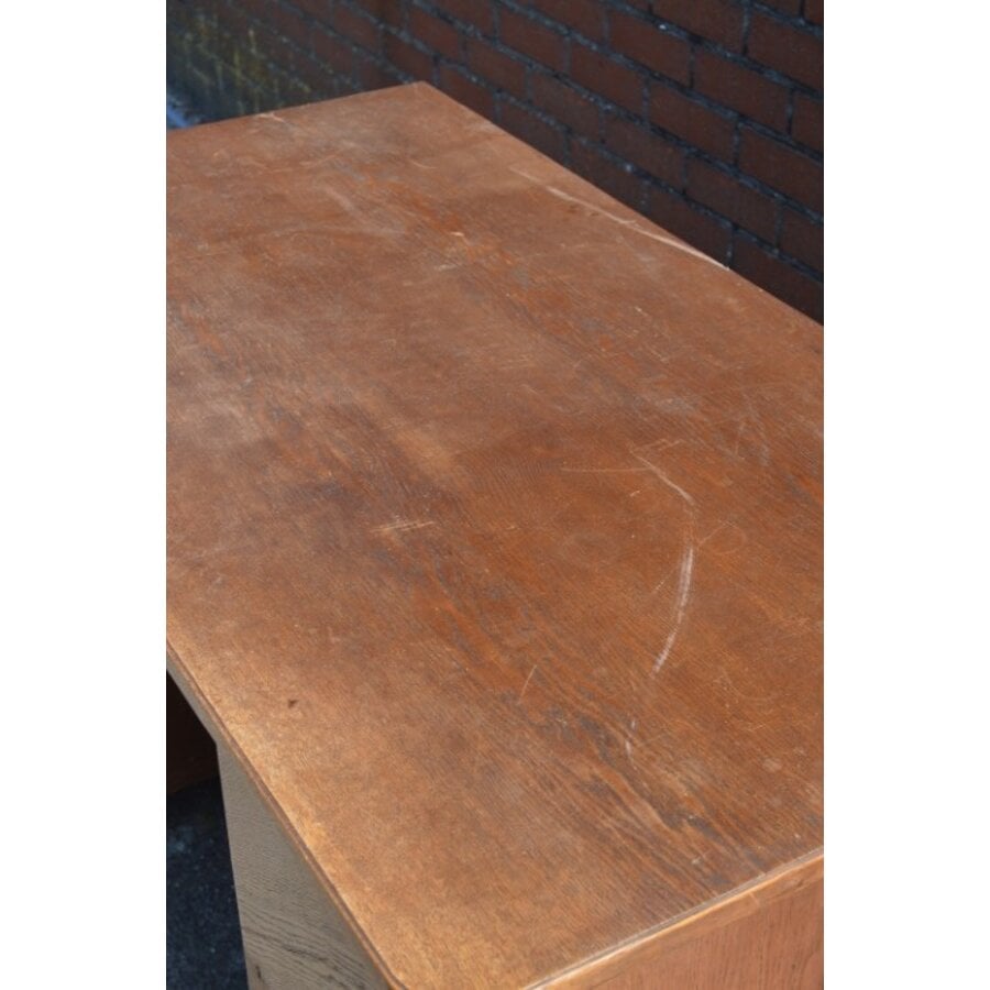 Retro eiken fineer schrijfbureau jaren 50-6