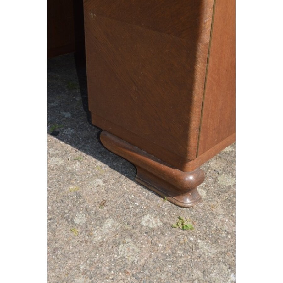 Retro eiken fineer schrijfbureau jaren 50-7