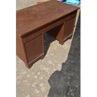 thumb-Retro eiken fineer schrijfbureau jaren 50-8