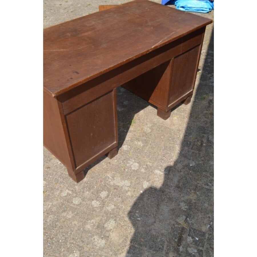 Retro eiken fineer schrijfbureau jaren 50-8