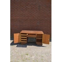 thumb-Retro eiken fineer schrijfbureau jaren 50-2