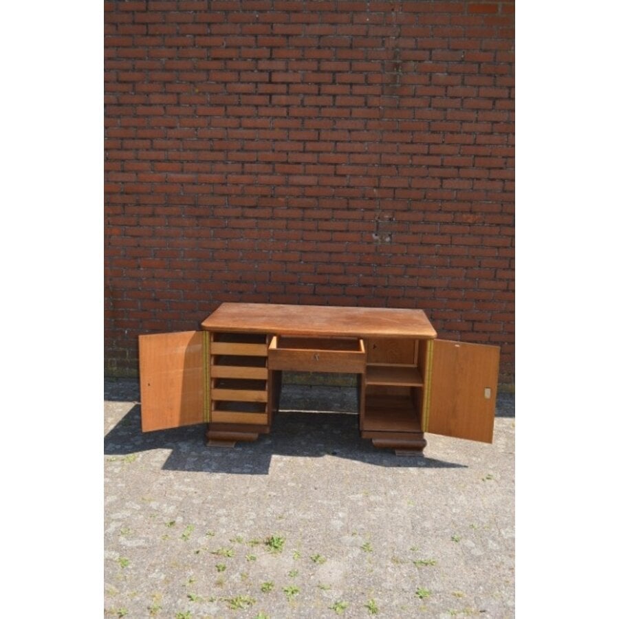 Retro eiken fineer schrijfbureau jaren 50-2