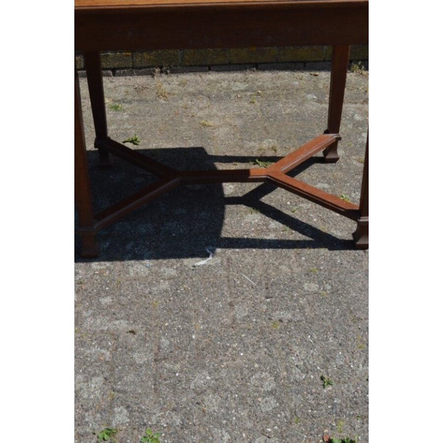 Antieke Art Deco eiken eettafel uit de jaren 20-4