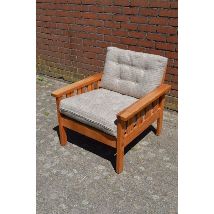Vintage IKEA Arboga fauteuil van grenen met originele stof-1